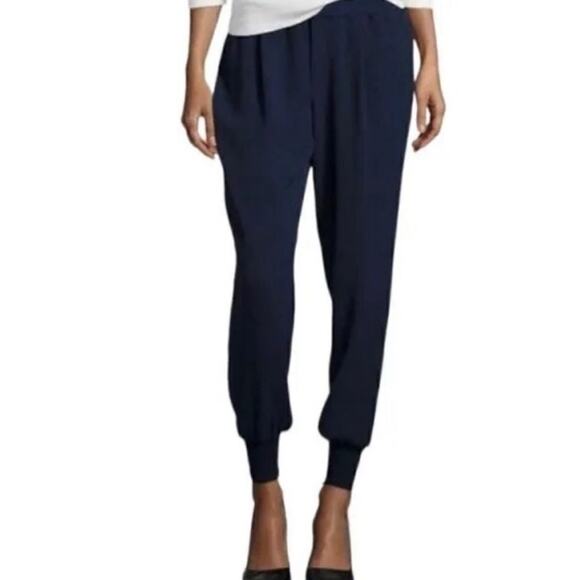 Vince Pleated Navy Blue Slouch Jogger Lounge Pants Elastic Size Small - Picture 1 of 7